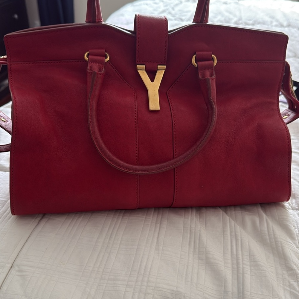 Yves Saint Laurent Red Leather Cabas Tote Bag - Picture 2 of 8